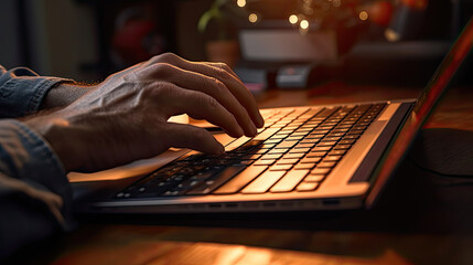 Hands Focused on Working on a Laptop in Dim Light - Generative AI