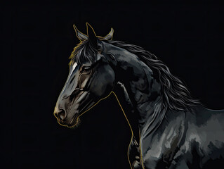 Abstract Illustration of a Black Horse on a Black Background - Generative AI