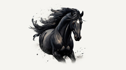 Abstract Illustration of a Black Horse on a White Background - Generative AI