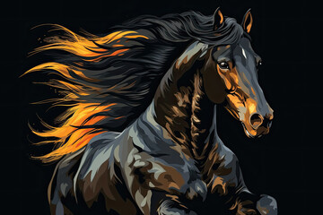 Abstract Illustration of a Black Horse on a Black Background - Generative AI - obrazy, fototapety, plakaty