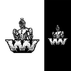Man Fighter wearing helmet with letter W for your business sport, game, gym vector logo design