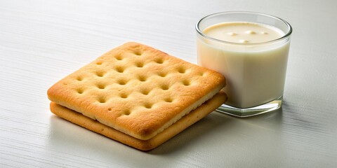 Fototapeta na wymiar Square biscuit cracker with fresh milke