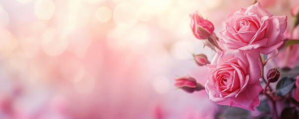 Pink roses delicate pastel background banner for Valentine's Day. © Chrixxi