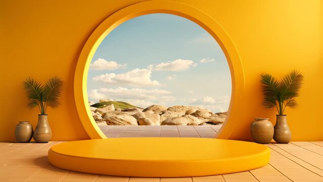 Yellow podium empty space can display product background