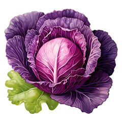 Fototapeta premium young red cabbage on a png background. ​​violet vegetable on the table. salad cooking concept. illustration of diet food. purple cabbage close up.