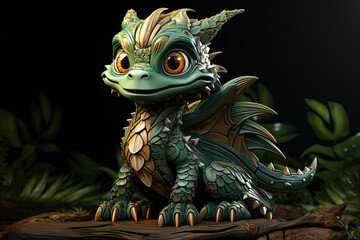 Emerald Perch: A Playful Green Dragon Claims Its Throne on a Mossy Log