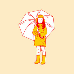 Simple cartoon illustration of a child wearing a raincoat 2