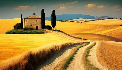 Rolgordijnen Idyllic summer rural landscape, Tuscany, Italy.. Generative AI. © mfz
