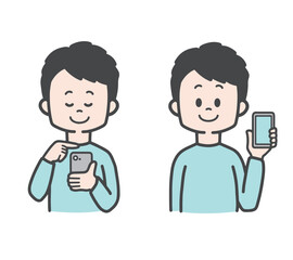 スマホを打つ　スマホを持つ　男性