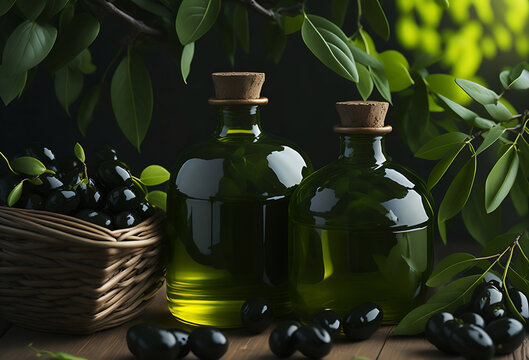 A set of Plump Olives green and black on a dark background
