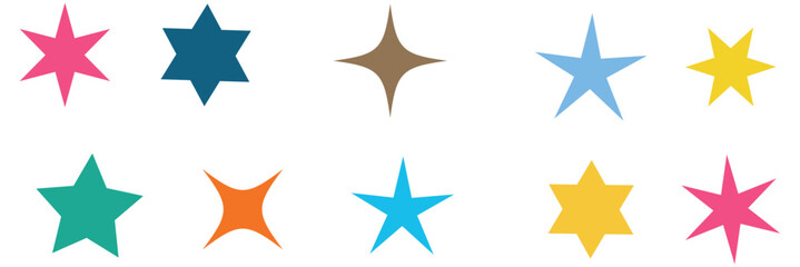 Obraz premium Retro futuristic sparkle icons collection. Set of star shapes. Abstract cool shine effect sign vector design. Templates for design, posters, projects, banners, logo, and business cards eps 10