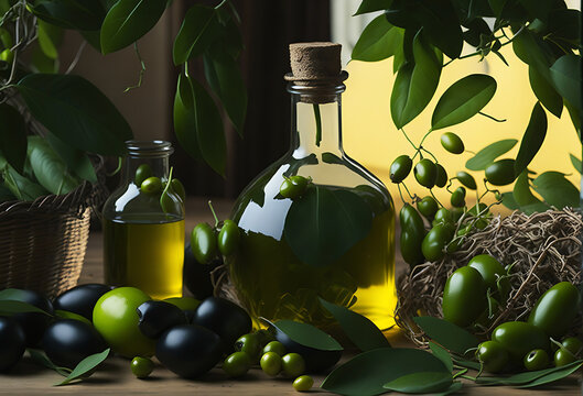 A set of Plump Olives green and black on a dark background