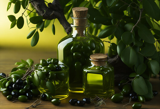 A set of Plump Olives green and black on a dark background