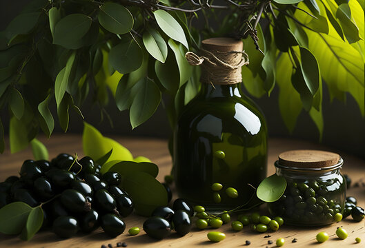 A set of Plump Olives green and black on a dark background