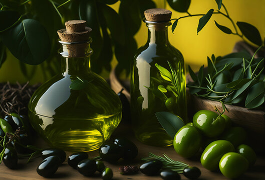 A set of Plump Olives green and black on a dark background