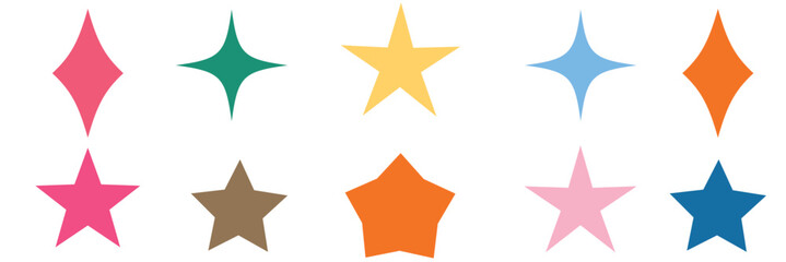 Obraz premium Retro futuristic sparkle icons collection. Set of star shapes. Abstract cool shine effect sign vector design. Templates for design, posters, projects, banners, logo, and business cards eps 10