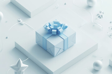 White background,a blue box with a gift inside it.