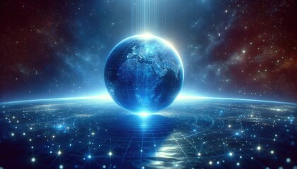 Digital World: Futuristic Blue Globe
