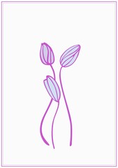 Card (poster) from isolated cute graphic elements of bright colors with a lilac outline on a colored, pastel background. Digital illustration suitable for scrapbooking, branding, social media, print.