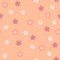 peach fuzz ditsy floral print. cherry blossom flower seamless pattern. peach orange botanical garden background. good for fabric, fashion design, wallpaper, summer dress, kimono, pajama, textile.