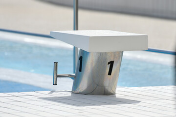 The starting blocks ready to dive into the pool