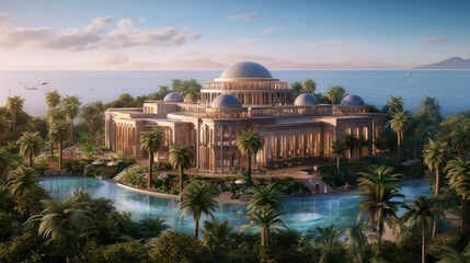 Obraz premium Tropical Luxury Villa with Panoramic Sea Views Amidst Lush Greenery - Generative AI