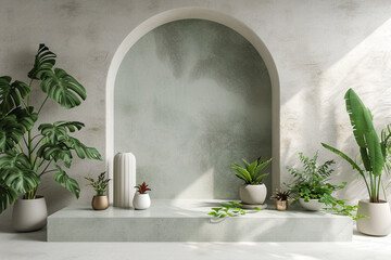 Modern Arched Niche with Potted Plant Arrangement