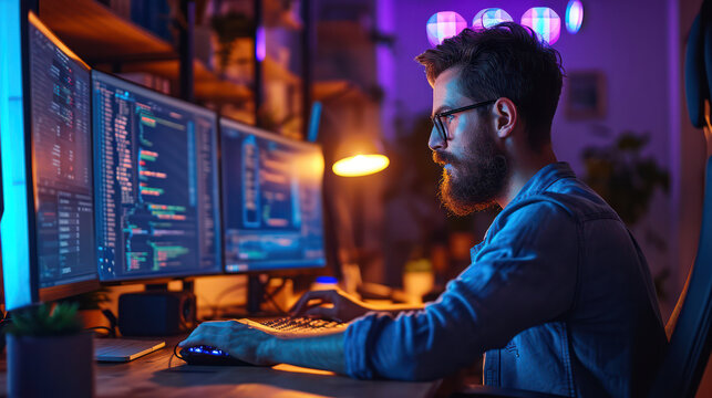 Digital Engineer: Young Programmer Working on Software Development in Corporate Office