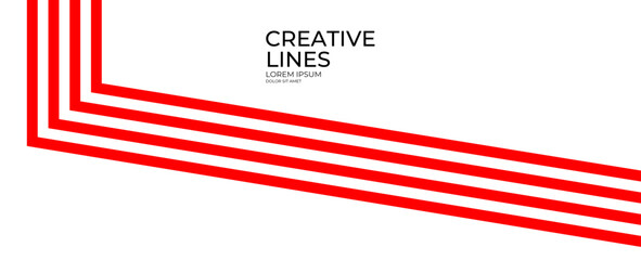 Obraz premium 3D red and white lines in perspective with yellow elements abstract vector background, linear perspective illustration op art, road to horizon. banner, cover, poster, flyer, card.