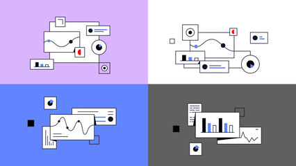 Fototapeta premium Modern thin line design for analysis website banner. Vector illustration concept for business analysis, market research, product testing, data analysis,product illustration