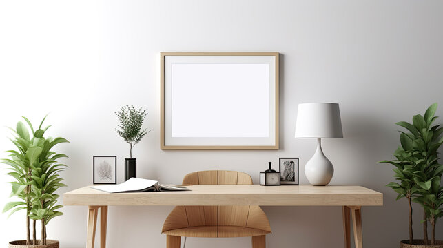 Blank Picture Frame in Modern Home Office - Generative AI
