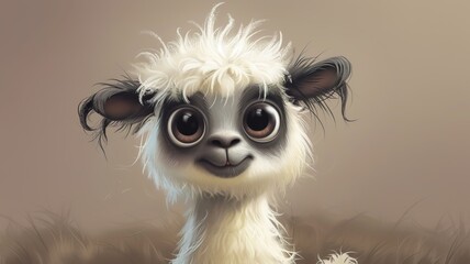a portrait of a funny, cute, big-eyed, disheveled llama created by artificial intelligence