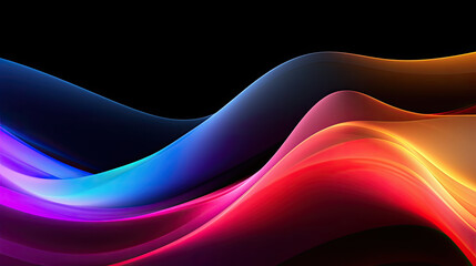 Abstract Waves of Color on Black Background - Generative AI