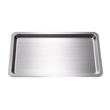 Thin rounded corner alluminium tray top view on an isolated background