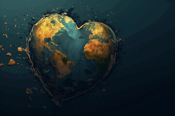 Illustration of heart shaped earth globe