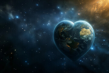 Naklejka na ściany i meble Heart shaped planet earth in space