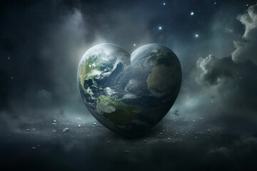 Illustration of Heart shaped planet earth in the space