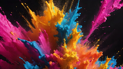 splashes explosion of multi-colored dry paint on a black background
