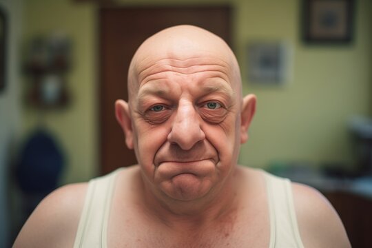 man with a noticeable bald patch, engaging with camera