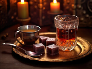 Fototapeta premium Cozy Tea Time with Turkish Delight - Generative AI