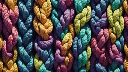 bright multi-colored background yarn knitted fabric braid - obrazy, fototapety, plakaty