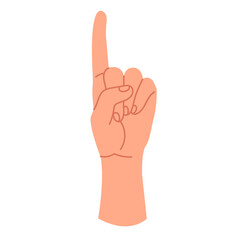 The pointing hand icon. Vector illustration with a hand gesture on a white background. A hand with an index finger. Counting on your fingers. Touch, tap or click