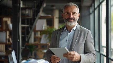 A man holding a tablet computer in his hands. Suitable for technology-related projects