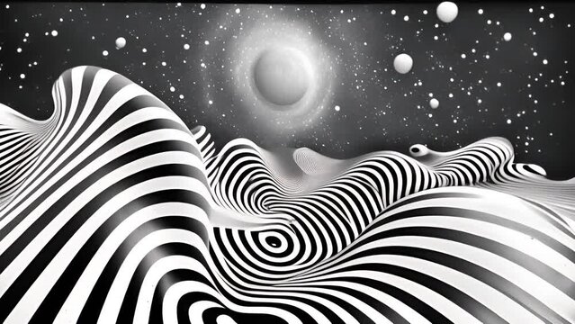 Phychedelic animation landscape background. Black and White Optical Illusion Tunnel Psychedelic Stripes Lines Seamless VJ Loop Motion Background Animation moving