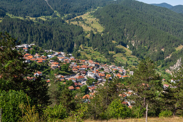 Gyovren village in the Rhodopes. Summer in Rhodope mountain, Bulgaria.