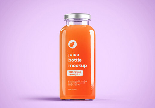 Glass Juice Bottle Mockup with Silver Cap