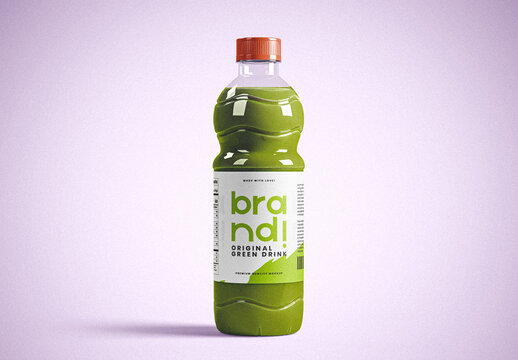 Plastic Drink Bottle Mockup with Green Drink