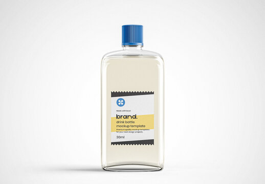 Square Glass Drink Bottle Mockup with Label