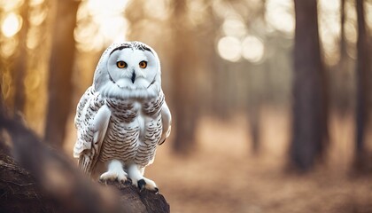 Magnificent Barn Owl perched on a stump in the forest