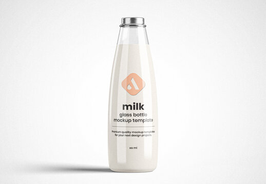 Glass Milk Bottle Mockup with White Label